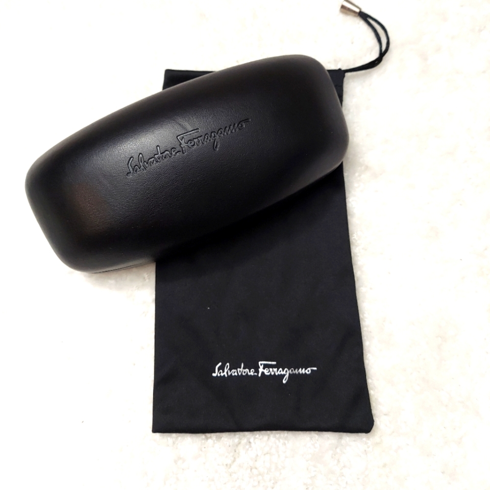 Salvatore Ferragamo hard eyeglass case with pouch.